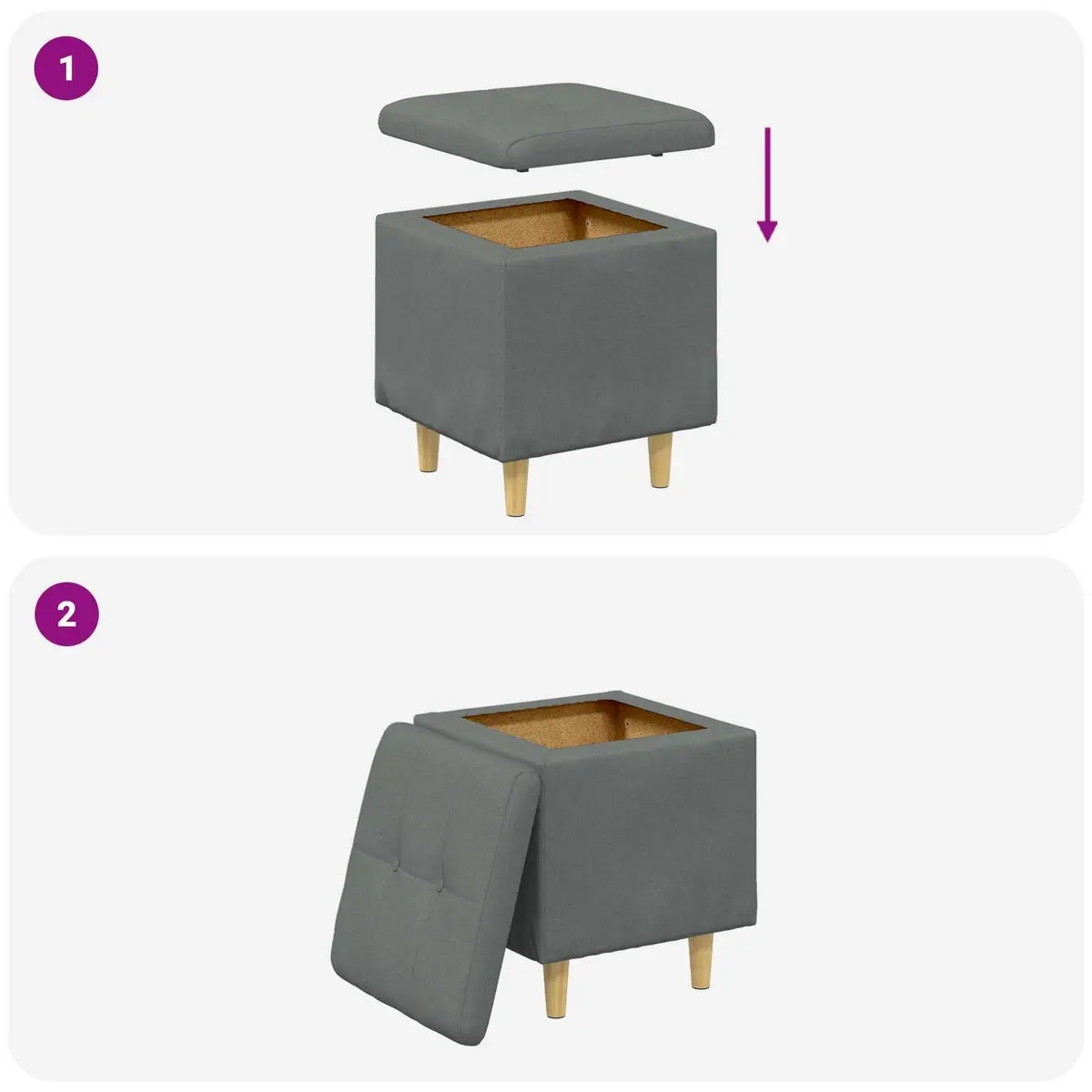 Storage Ottoman with Cushion Grey Tufted Design Hidden Compartment Footrest Seat