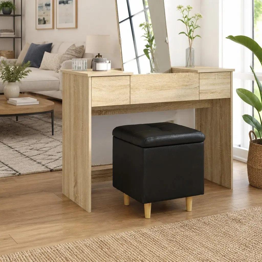 Black Ottoman with Cushion and Hidden Storage