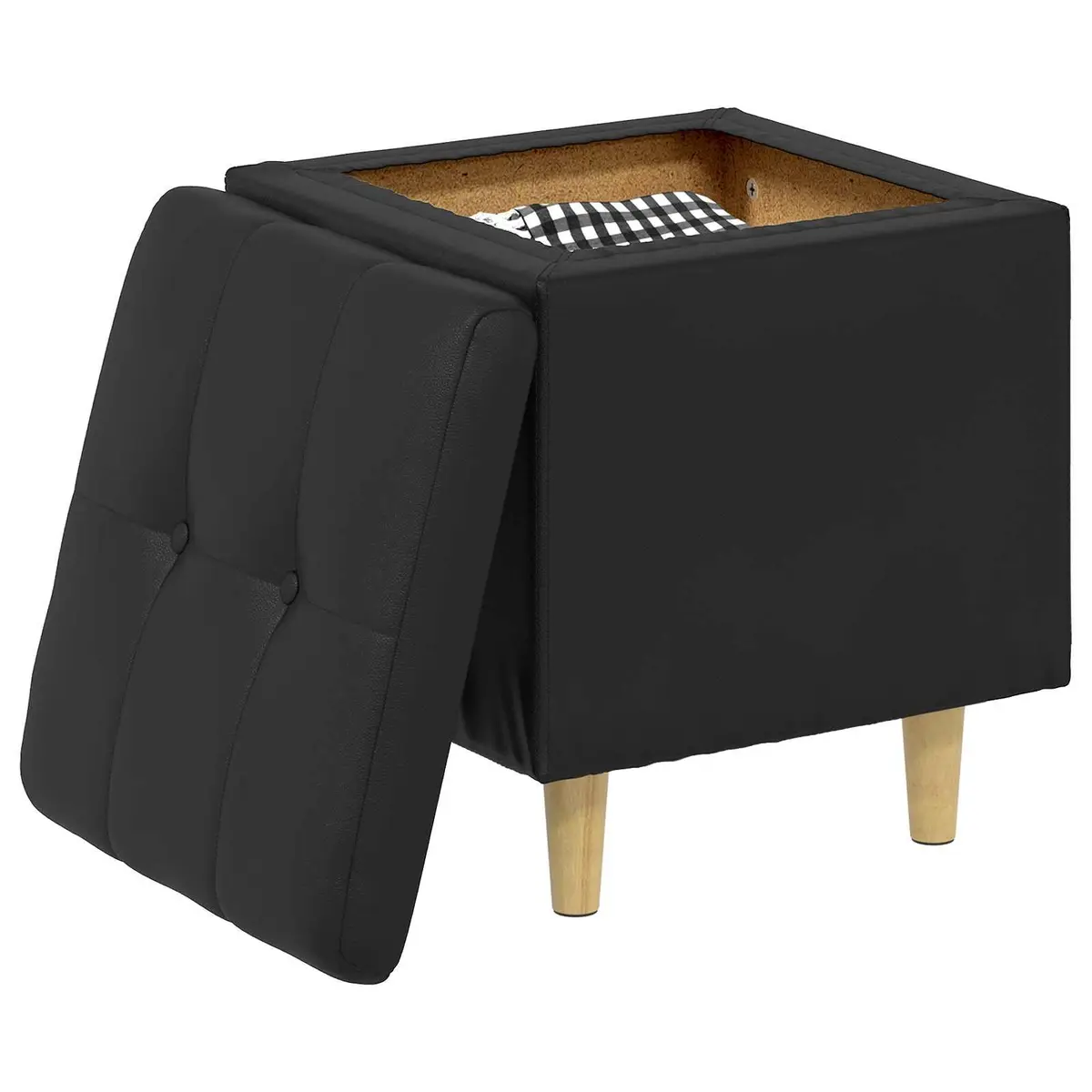 Black Ottoman with Cushion and Hidden Storage