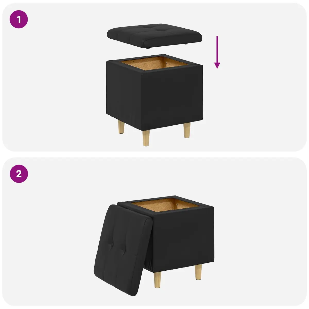 Black Ottoman with Cushion and Hidden Storage