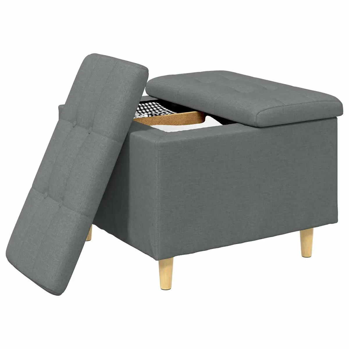 Storage Ottoman Indoor Seating Grey Tufted Cushion 60x60x45cm