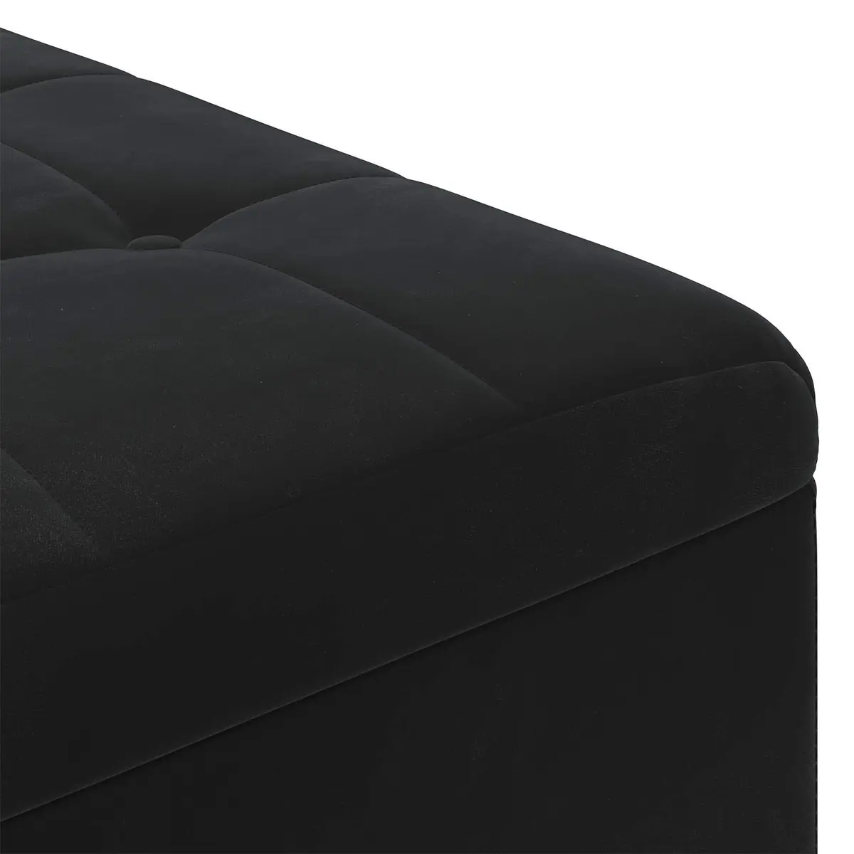 Storage Ottoman with Cushion Tufted Black Velvet Seat Furniture Hidden