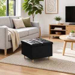 Storage Ottoman with Cushion Black Tufted Design Hidden Compartment Footrest