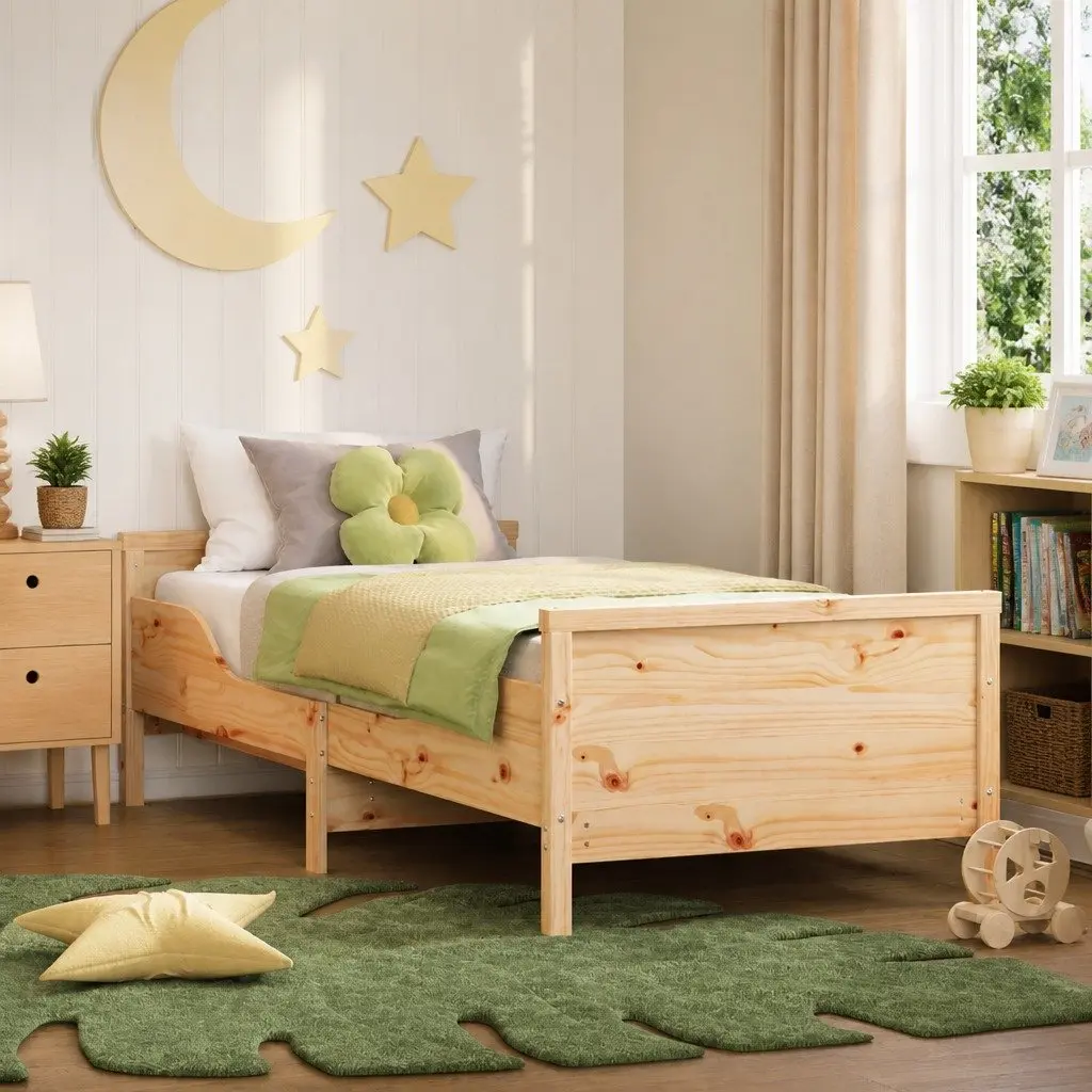 Bed Frame Kids Bedroom Furniture Engineered Wood 80 x 200 cm Beige
