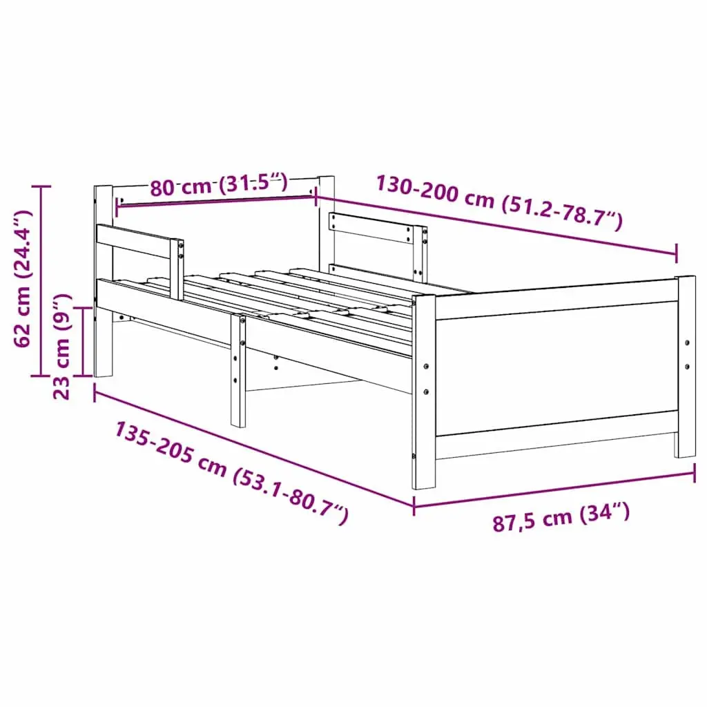 Kids Bed Frame in Solid Pine Wood