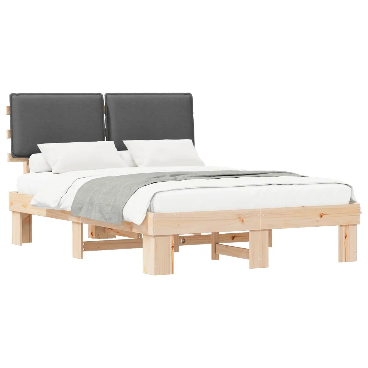 Bed Frame Upholstered Headboard 150 x 200 cm Grey Modern Furniture