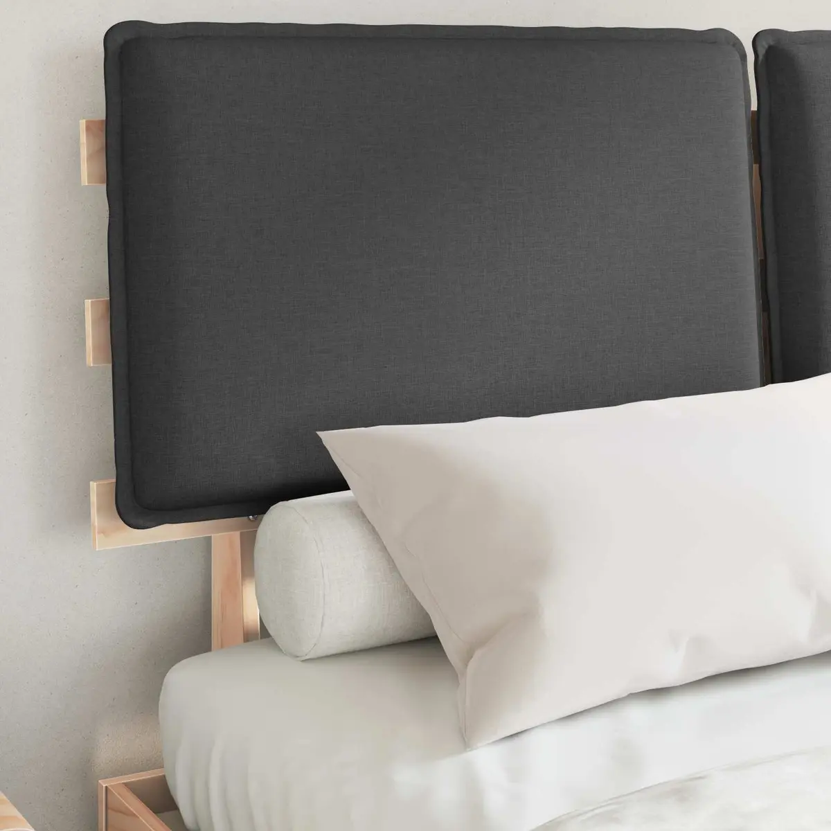 Bed Frame Upholstered Headboard 150 x 200 cm Grey Modern Furniture