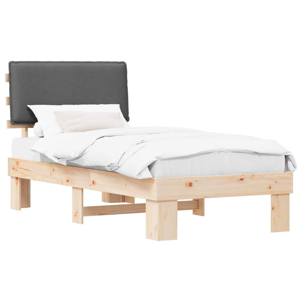 Grey Bed Frame with Upholstered Foam Headboard 90 x 190 cm