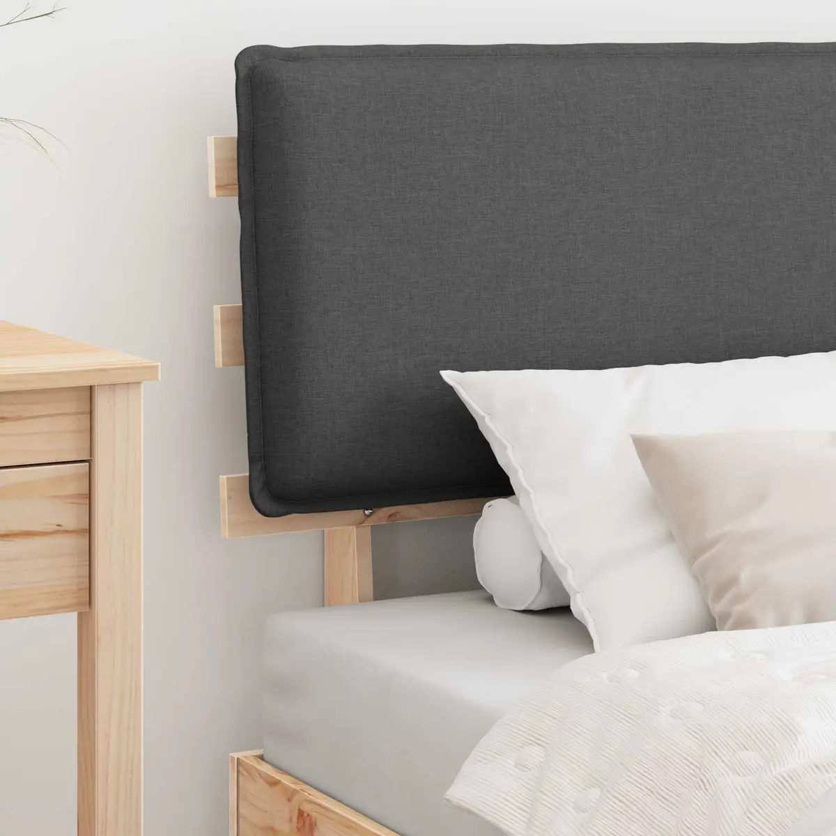 Grey Bed Frame with Upholstered Foam Headboard 90 x 190 cm