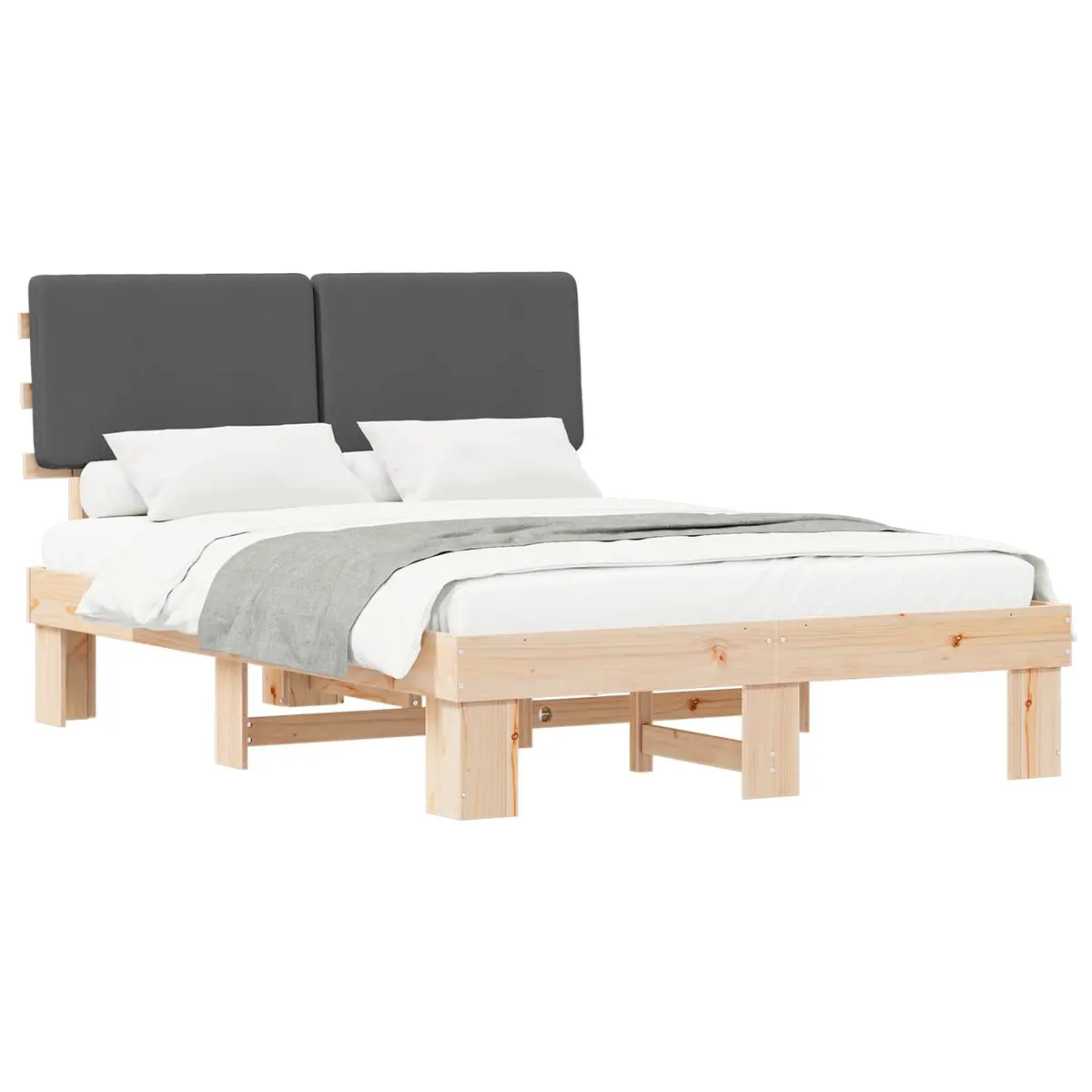 Grey Bed Frame with Durable Pine Wood Construction