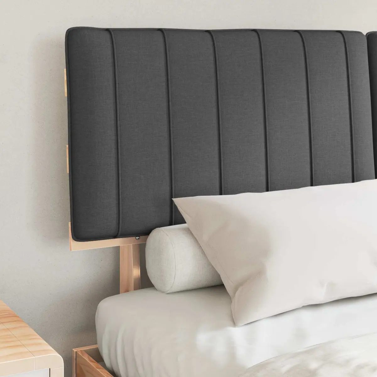 Bed Frame Upholstered Headboard 150 x 200 cm Grey Wooden Modern Bedroom
