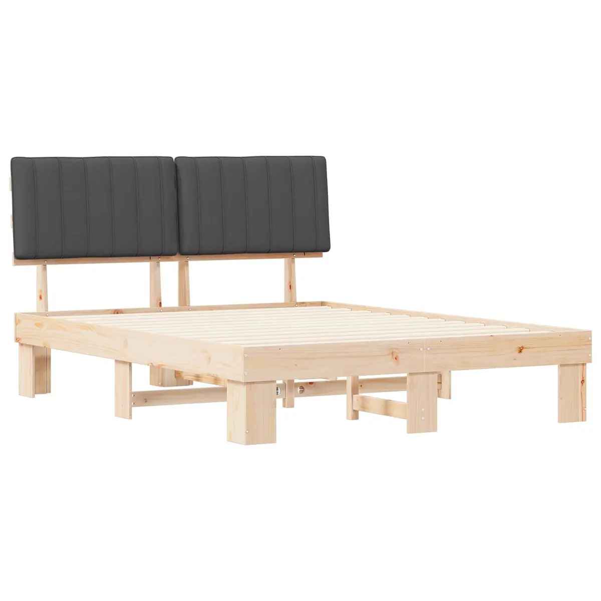 Bed Frame Upholstered Headboard 150 x 200 cm Grey Wooden Modern Bedroom