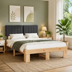 Dependable Grey Bed Frame with Comfort-Focused Headboard