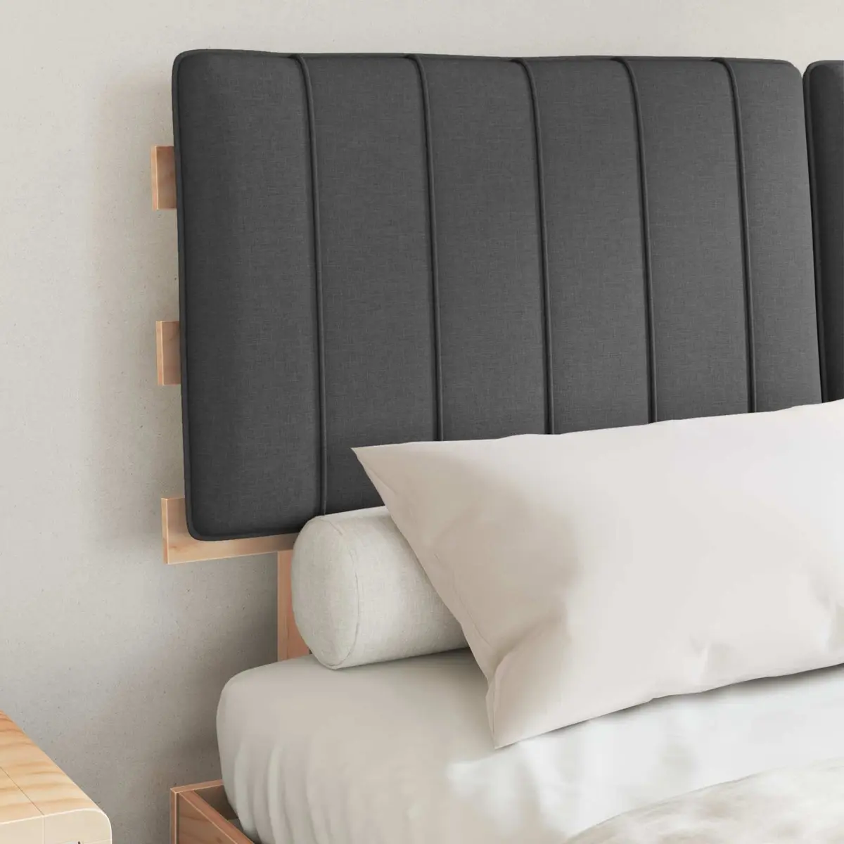 Bed Frame with Upholstered Headboard Grey 135 x 190 cm Modern Wooden Platform