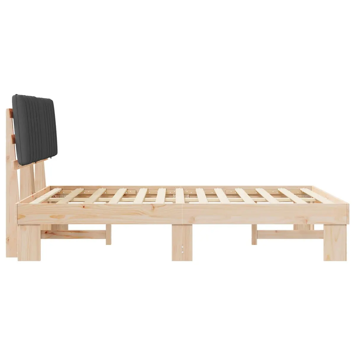 Bed Frame with Upholstered Headboard Grey 135 x 190 cm Modern Wooden Platform