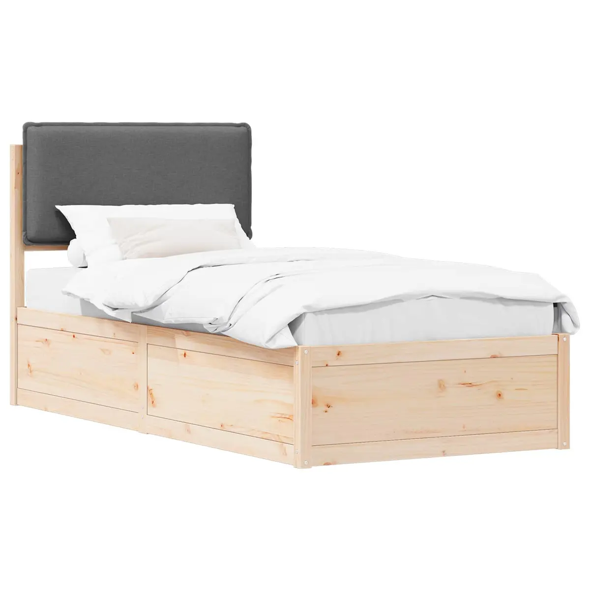 Bed Frame with Upholstered Headboard in Grey