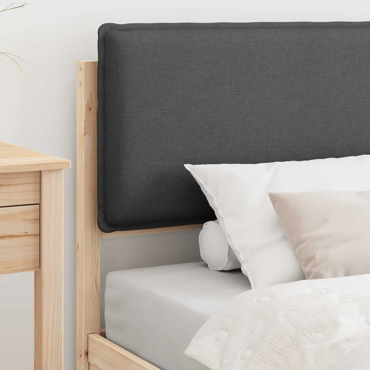 Bed Frame with Upholstered Headboard in Grey