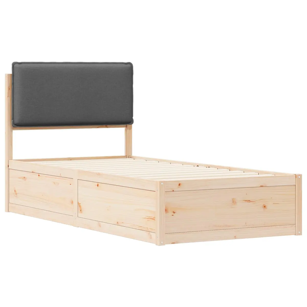Bed Frame with Upholstered Headboard in Grey