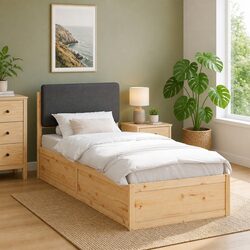 Sturdy Grey Bed Frame with Upholstered Headboard - 90 x 190 cm