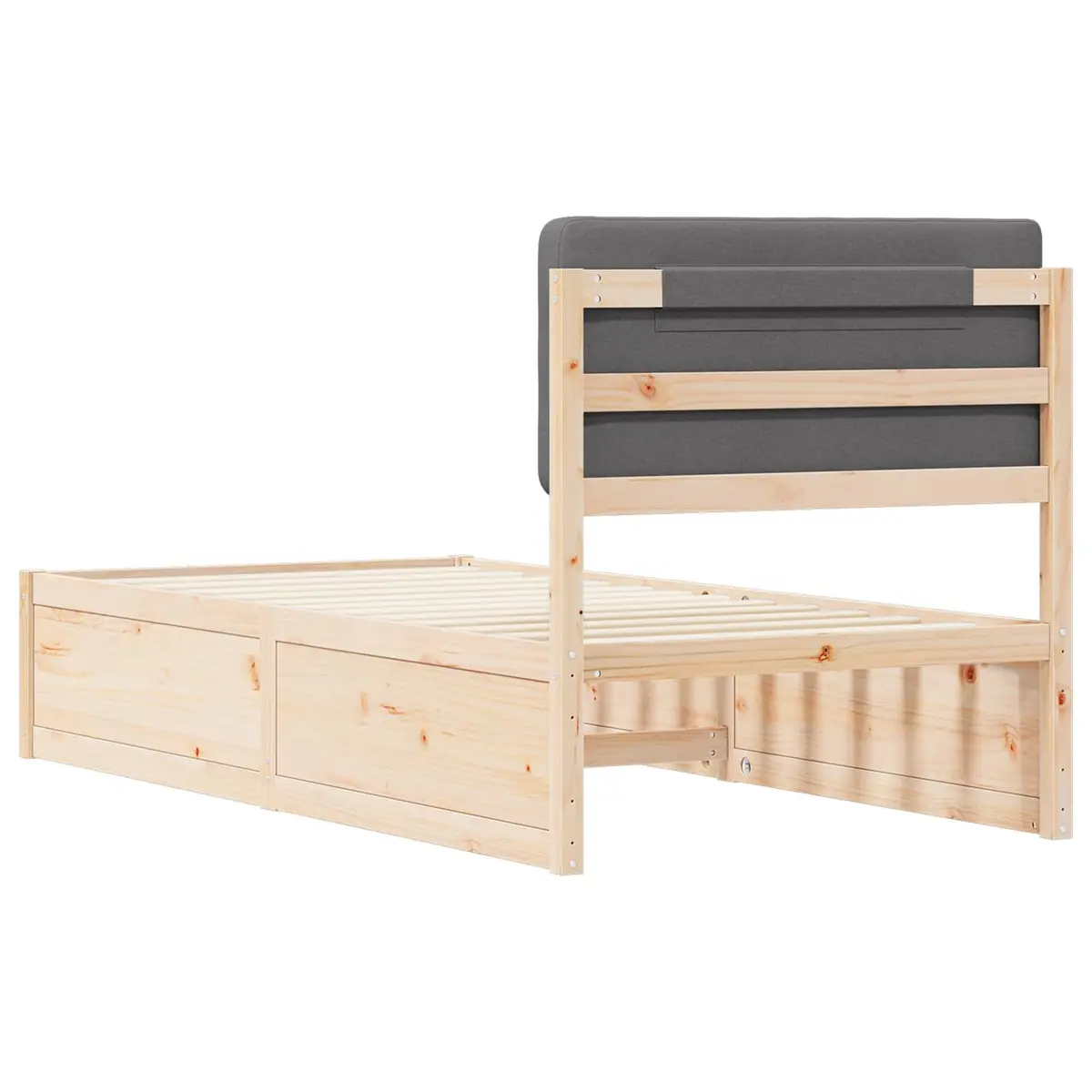 Bed Frame with Upholstered Headboard Grey 90 x 190 cm Modern Wooden Platform