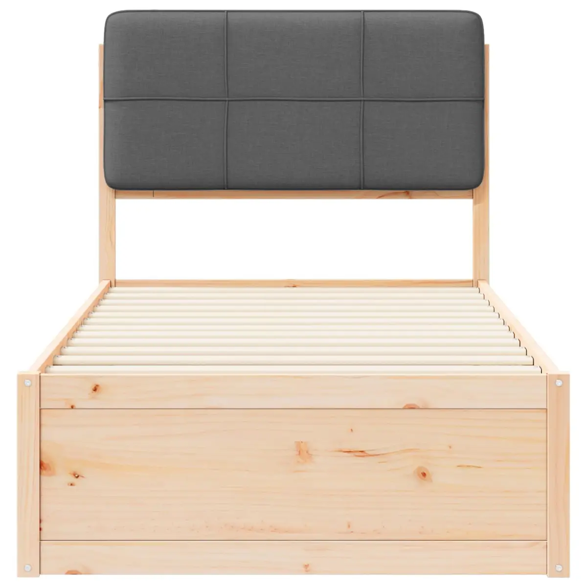 Bed Frame Upholstered Headboard Grey 90 x 190 cm Modern Bedroom Wooden Slatted