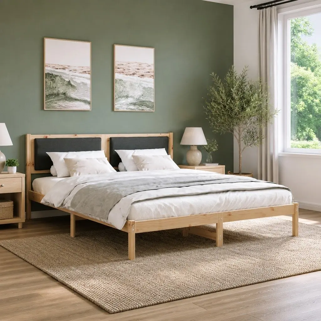 Bed Frame with Headboard Grey 180 x 200 cm Solid Pine Wood Slatted Base