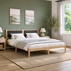 Bed Frame with Headboard Grey 180 x 200 cm Solid Pine Wood Slatted Base