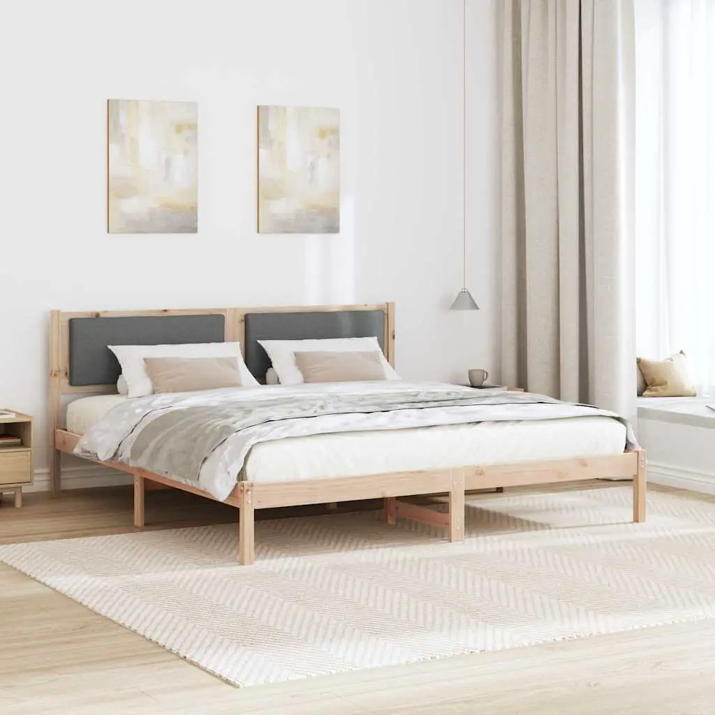 Bed Frame with Headboard Grey 180 x 200 cm Solid Pine Wood Slatted Base