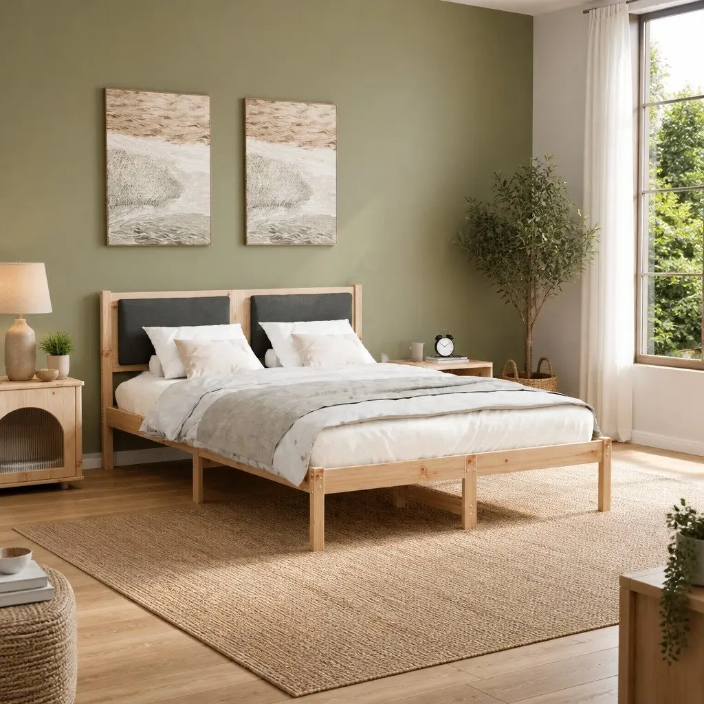 Bed Frame Grey Solid Pine Wood Modern Bedroom 150 x 200 cm