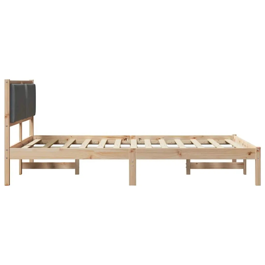 Bed Frame with Headboard Grey 135 x 190 cm Solid Pine Wood Modern Bedroom