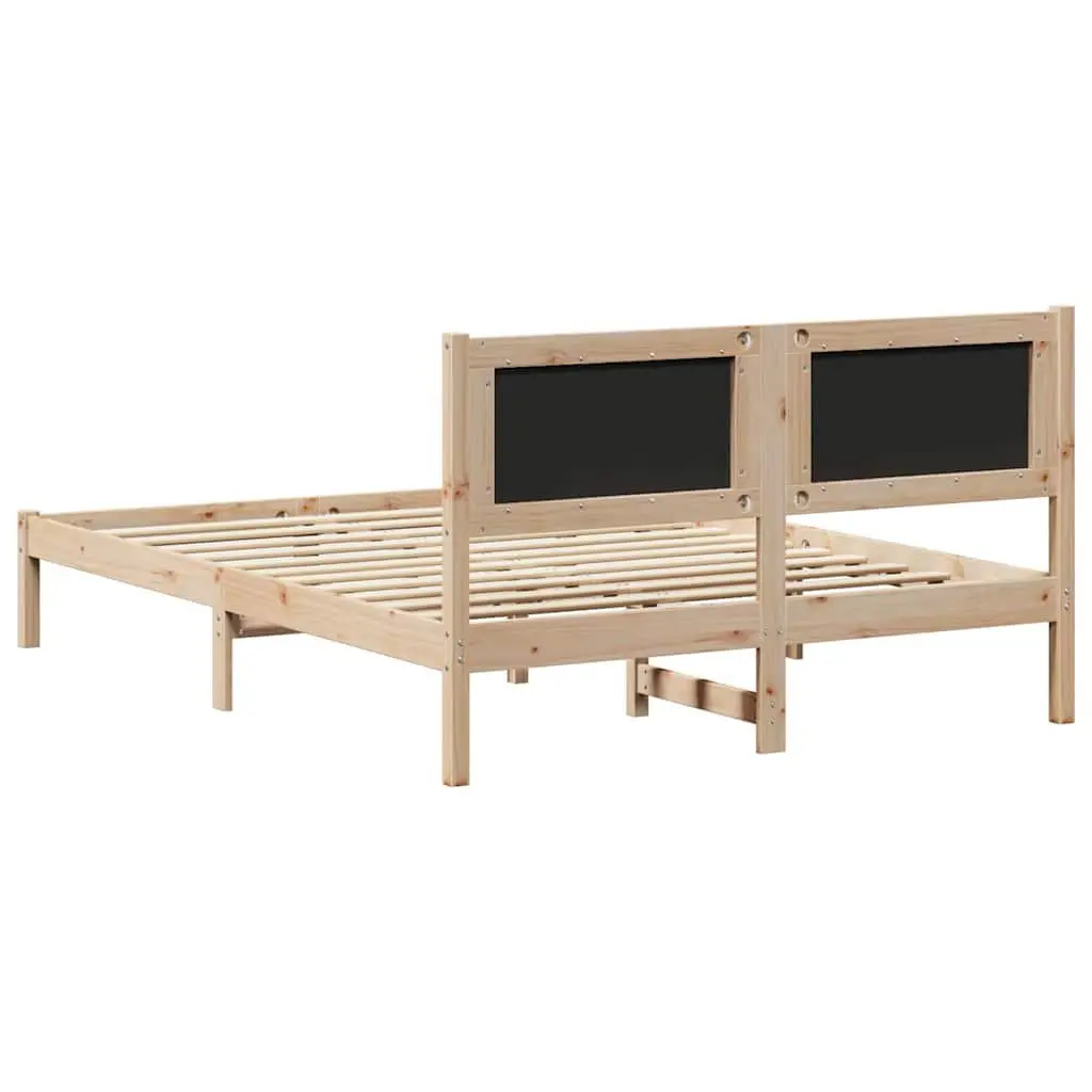 Bed Frame with Headboard Grey 135 x 190 cm Solid Pine Wood Modern Bedroom