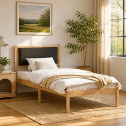 Bed Frame with Headboard Grey 90 x 190 cm Solid Pine Wood Modern Bedroom