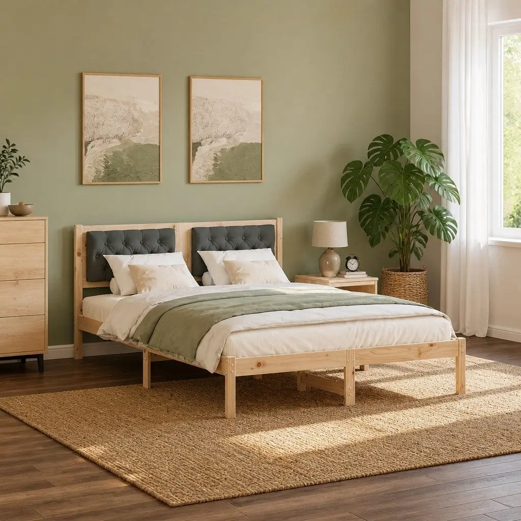 Solid Pine Wood Bed Frame with Minimalist Style