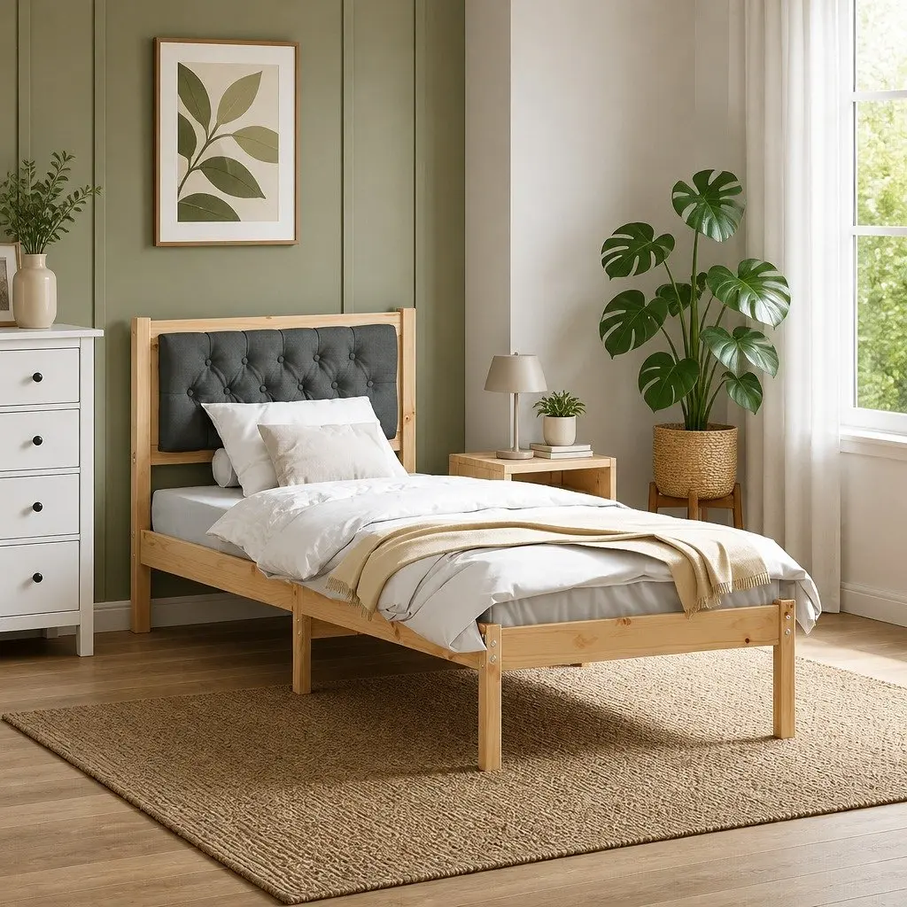 Bed Frame Solid Pine Wood Modern Minimalist 90 x 190 cm Brown