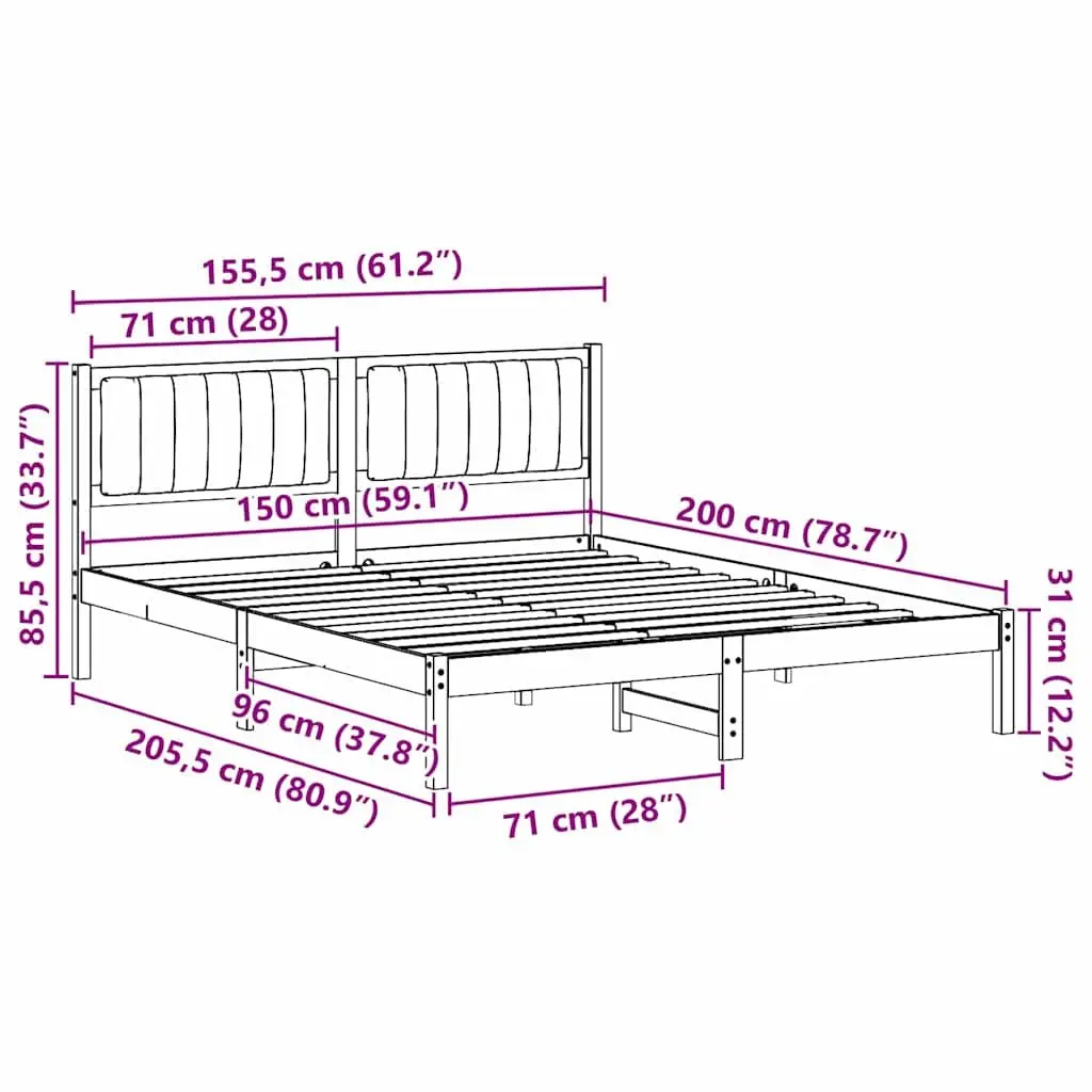 Modern Bed Frame with Upholstered Headboard 150 x 200 cm Dark Grey Bedroom