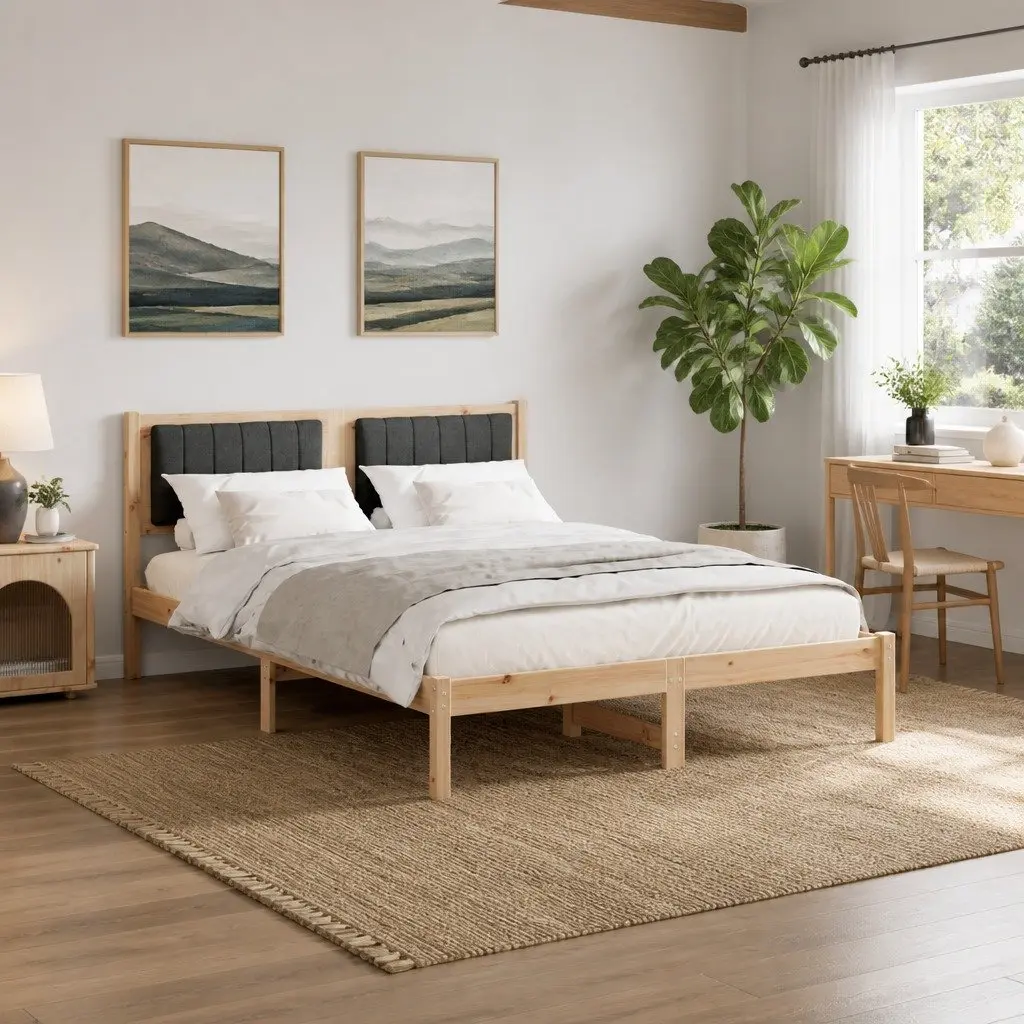 Bed Frame Upholstered Headboard Bedroom Furniture 135 x 190 cm Brown