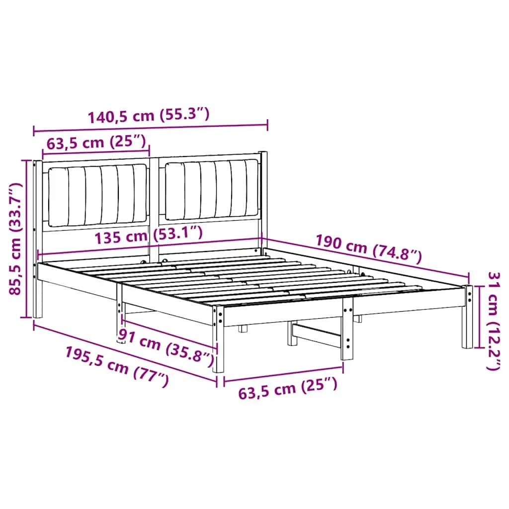 Bed Frame Upholstered Headboard Bedroom Furniture 135 x 190 cm Brown