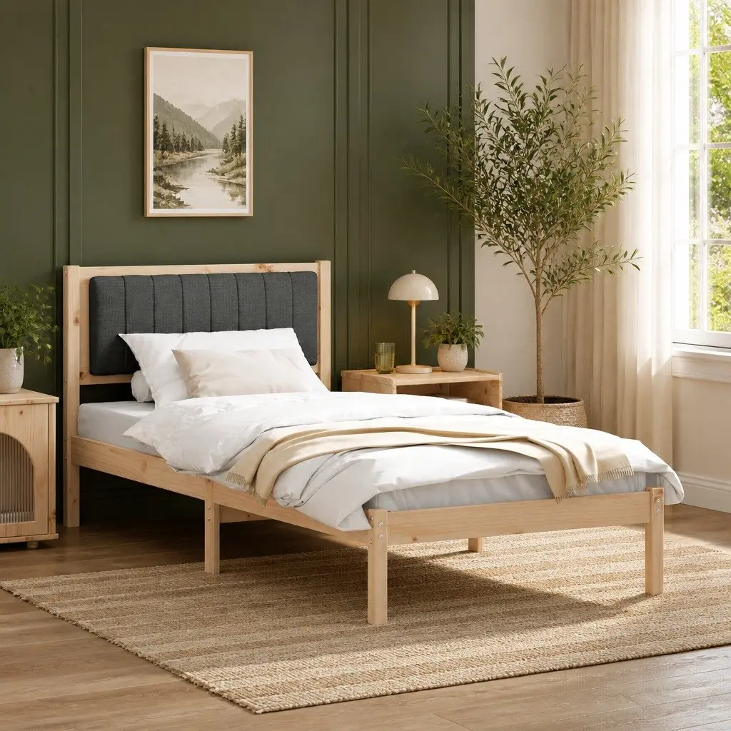 Bed Frame Upholstered Headboard 90 x 190 cm Modern Dark Grey