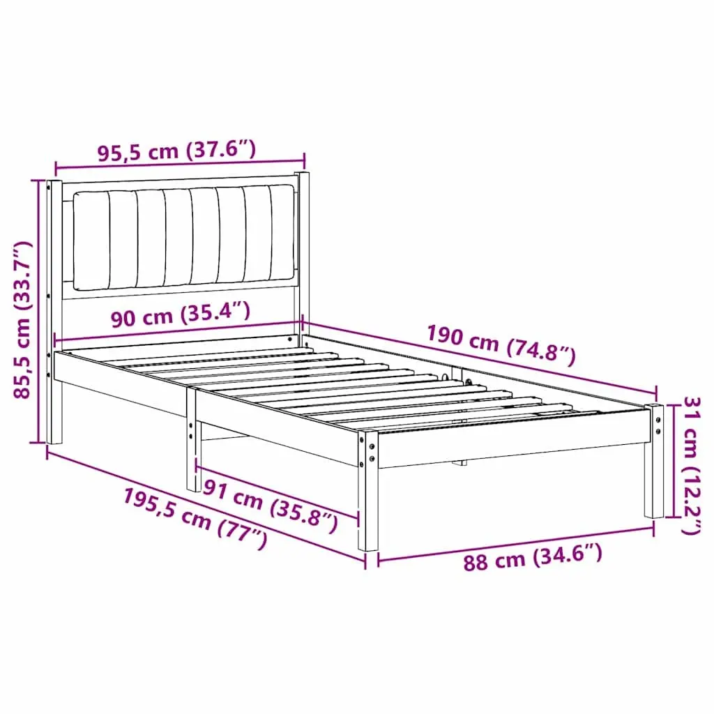 Bed Frame Upholstered Headboard 90 x 190 cm Modern Dark Grey
