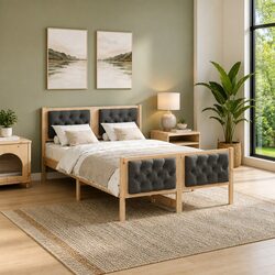 Bed Frame with Headboard Grey 135 x 190 cm Solid Pine Wood Slatted Support