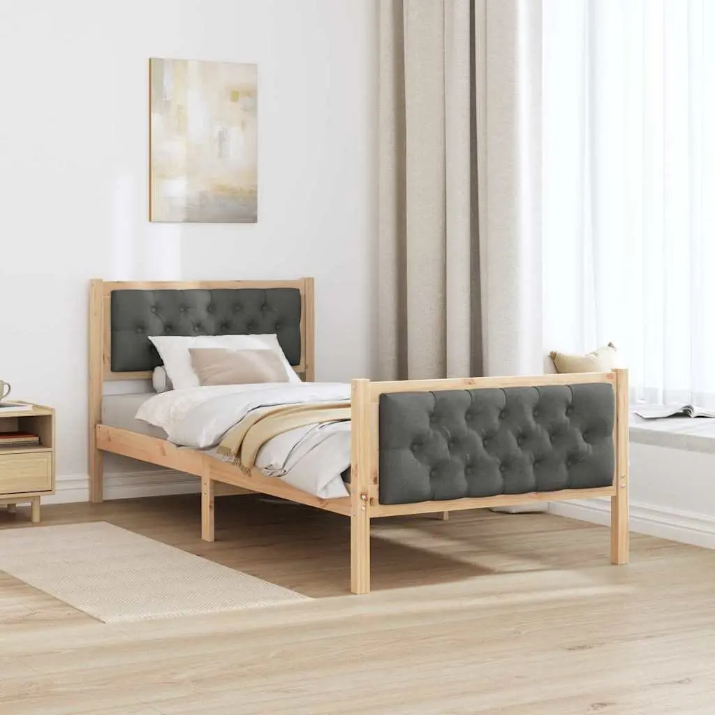 Bed Frame with Headboard 90 x 190 cm Solid Pine Wood Slatted Base Modern Design