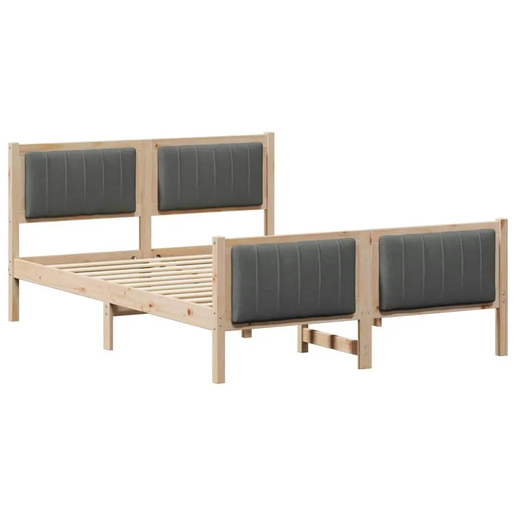 Bed Frame 135 x 190 cm Platform Solid Pine Wood Brown Dark Grey Bedroom