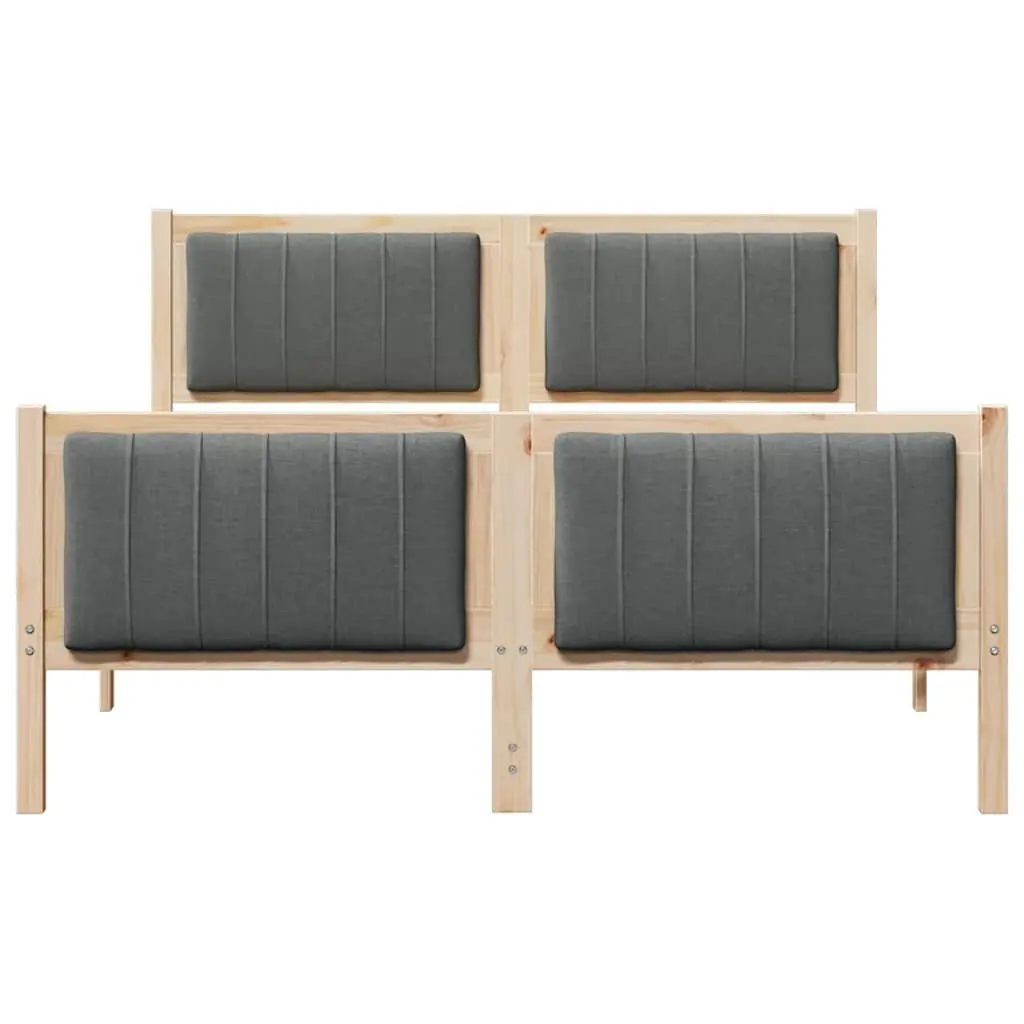 Bed Frame 135 x 190 cm Platform Solid Pine Wood Brown Dark Grey Bedroom