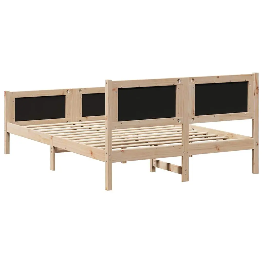 Bed Frame 135 x 190 cm Platform Solid Pine Wood Brown Dark Grey Bedroom