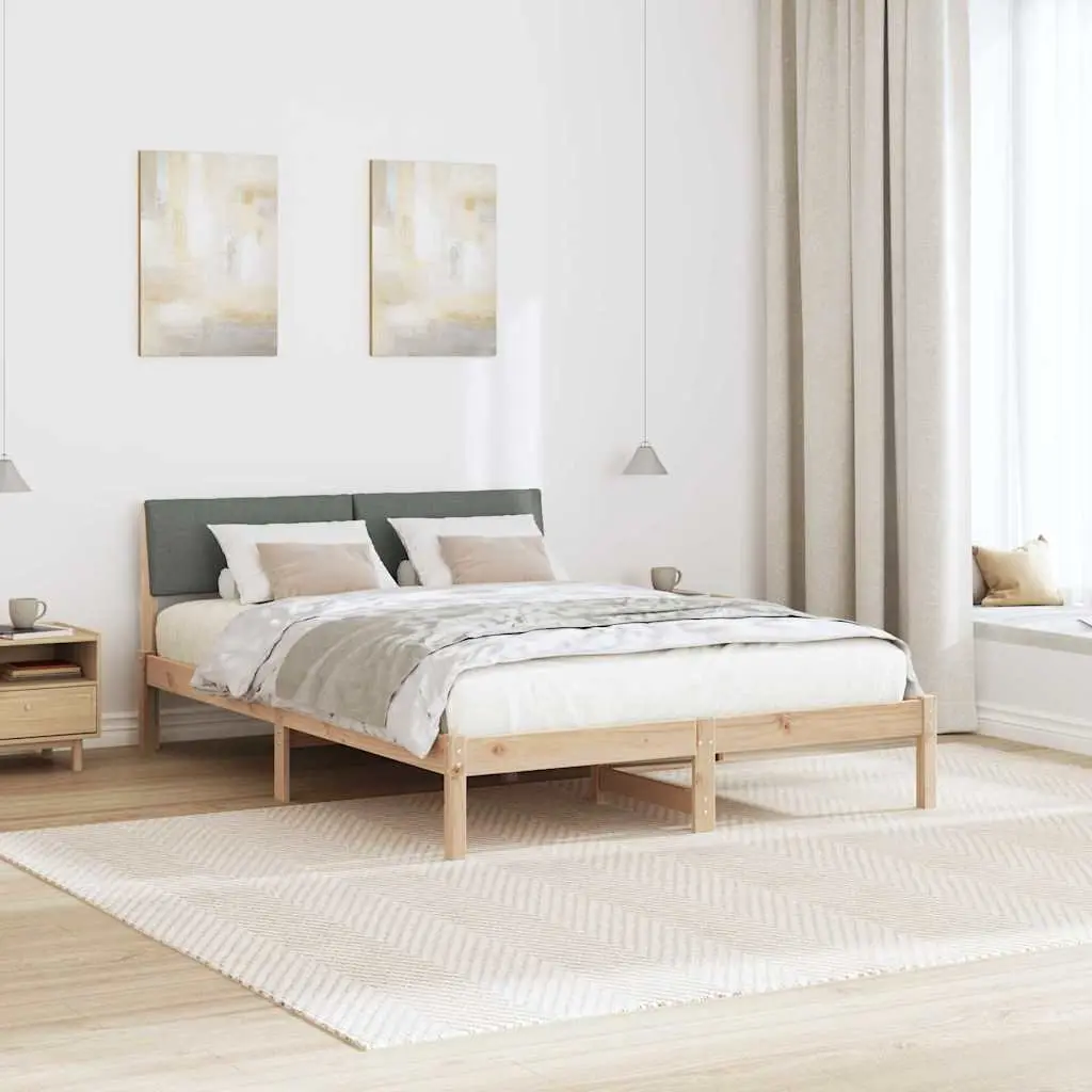 Bed Frame Solid Pine Wood Brown 135x190cm Contemporary Platform with Headboard