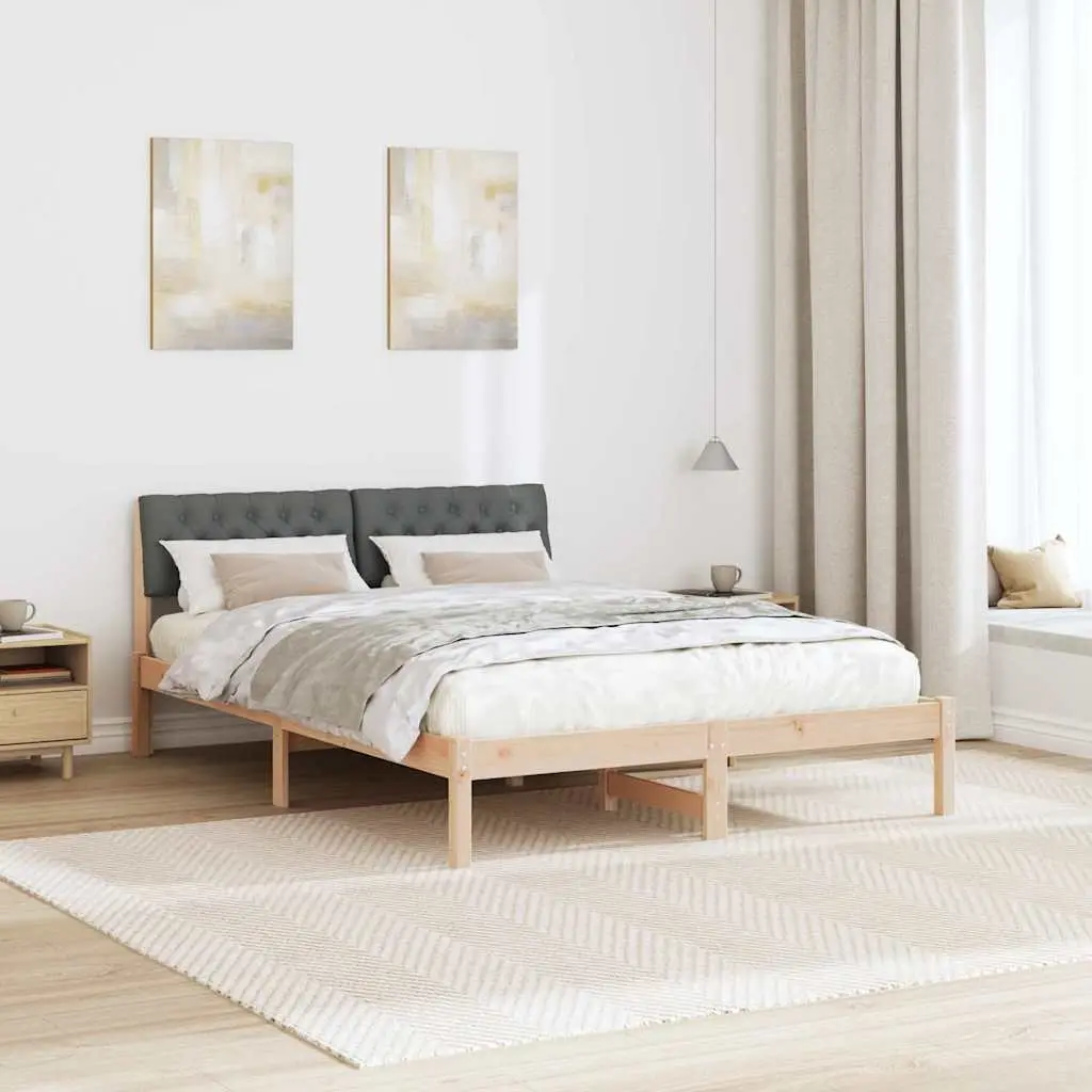 Platform Bed Frame 150x200cm Solid Pine Wood Brown Dark Grey Modern Bedroom