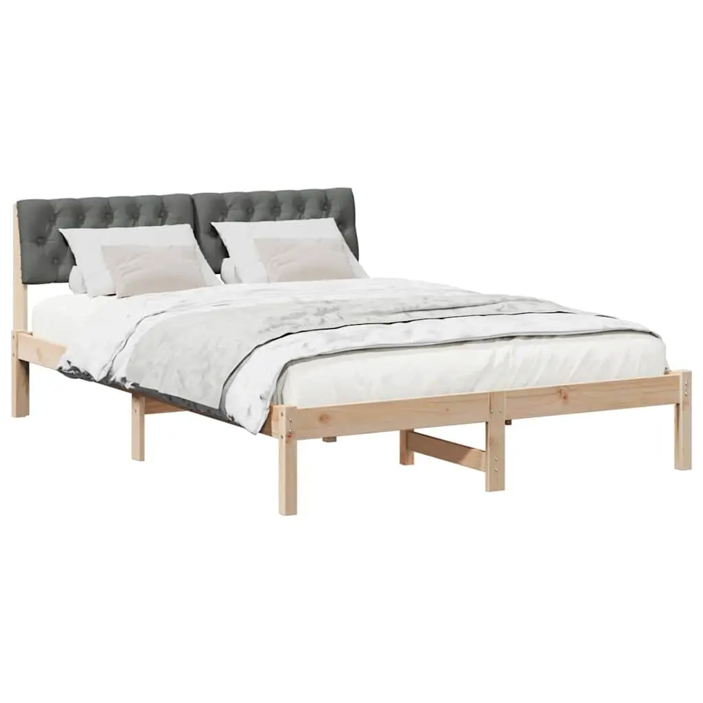 Platform Bed Frame 135 x 190 cm Brown Dark Grey Solid Pine Wood Modern Bedroom