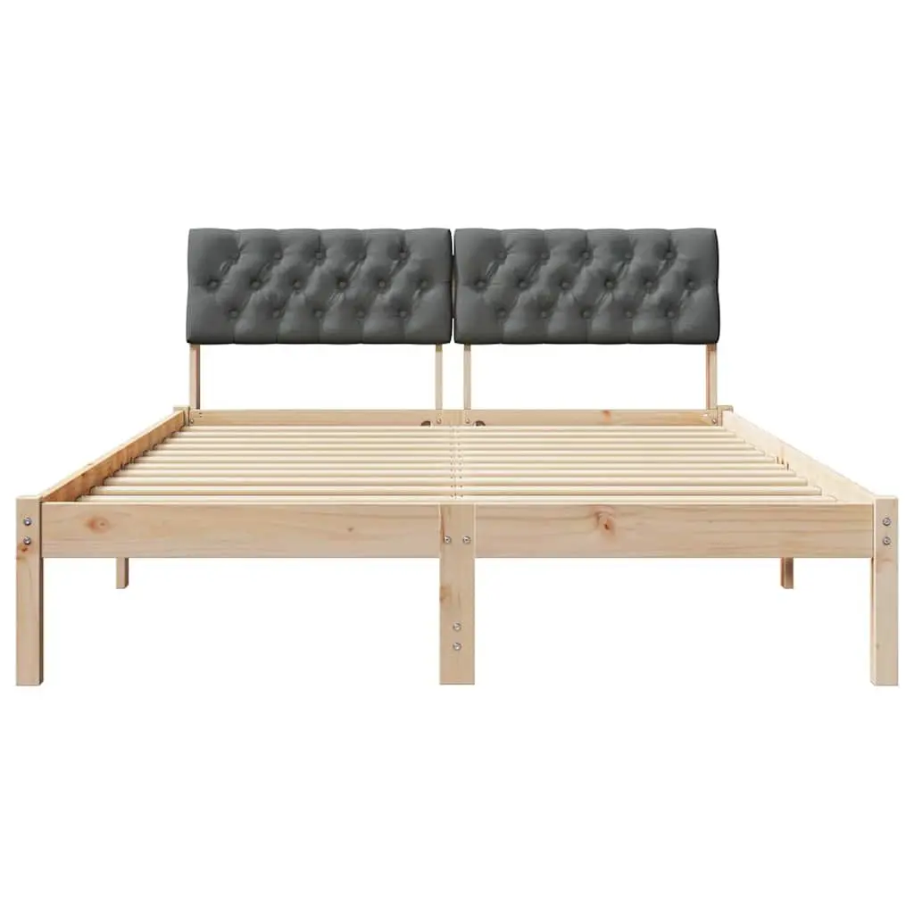 Platform Bed Frame 135 x 190 cm Brown Dark Grey Solid Pine Wood Modern Bedroom