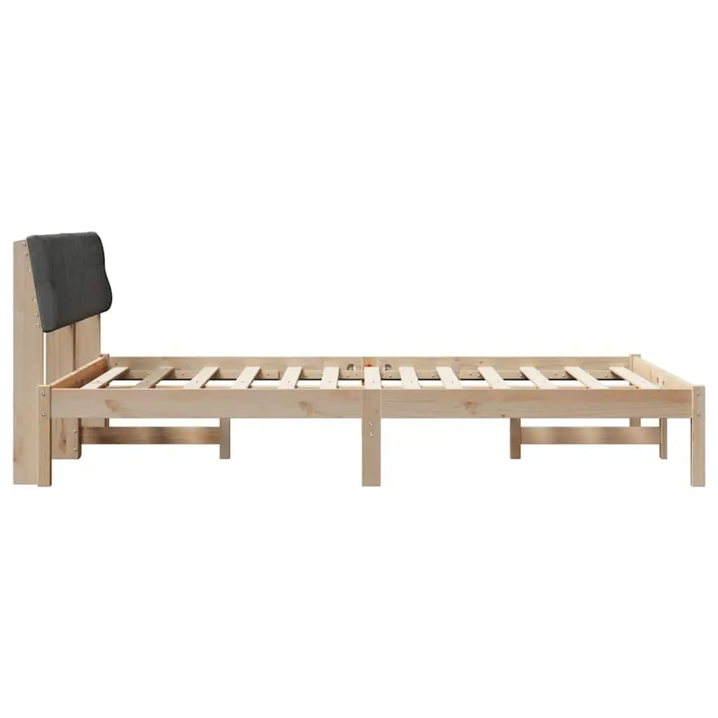 Platform Bed Frame 135 x 190 cm Brown Dark Grey Solid Pine Wood Modern Bedroom