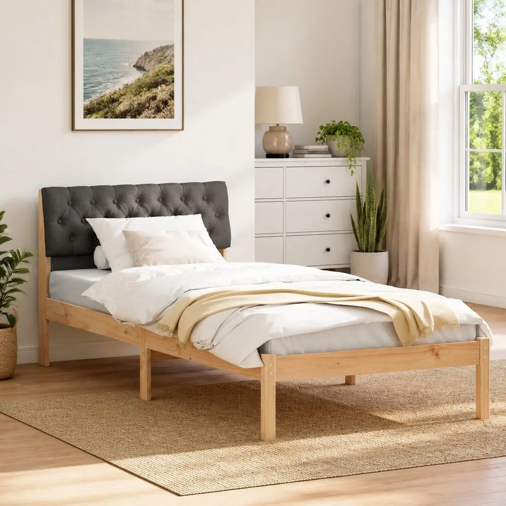 90x190cm Bed Frame with Headboard in Pine Wood